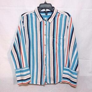 Hatley Striped Button-Up Shirt Top Womens XL/TG Blue‎ Red White Casual